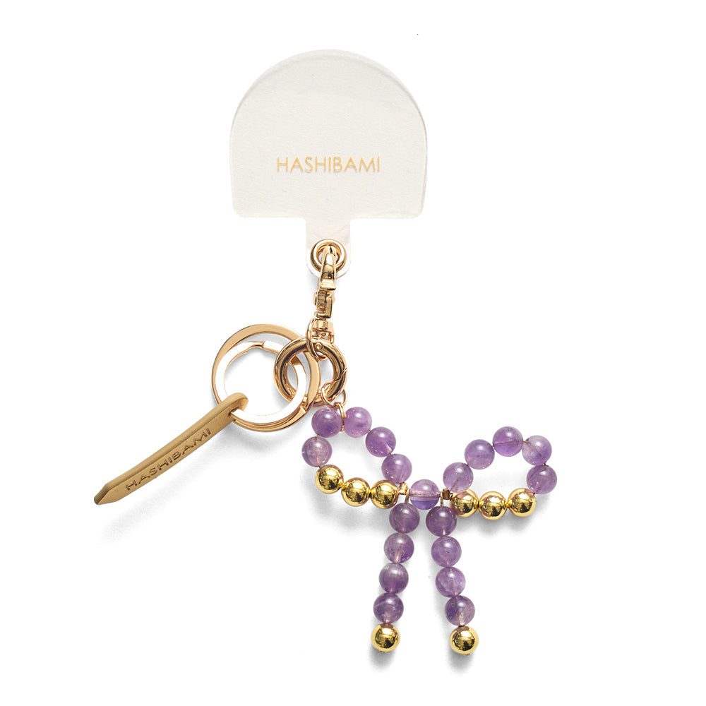 HASHIBAMI【Ha-2502-400 リボン天然石 スマホハンドストラップ