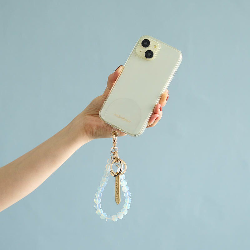 HASHIBAMI【Ha-2500-200 天然石 ハート スマホハンドストラップ】オパール（ガラス）