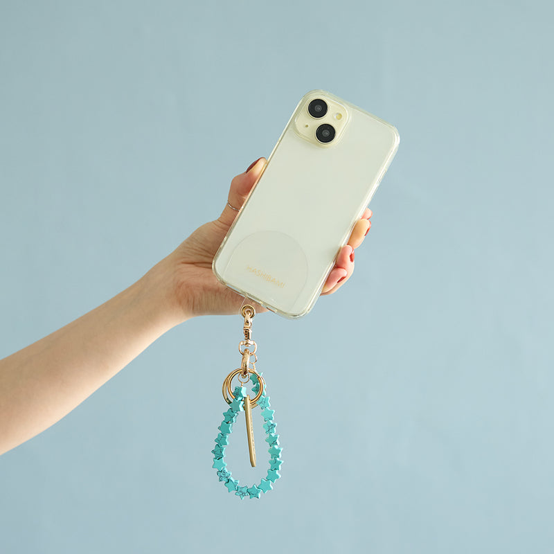 HASHIBAMI【Ha-2500-100 天然石 スター スマホハンドストラップ】ターコイズ（ガラス）