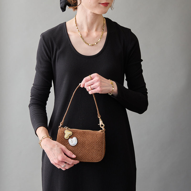 ◆CORRECT限定◆HASHIBAMI【Ha-2506-823 スエードパンチング ポーチポシェット】ブラウン