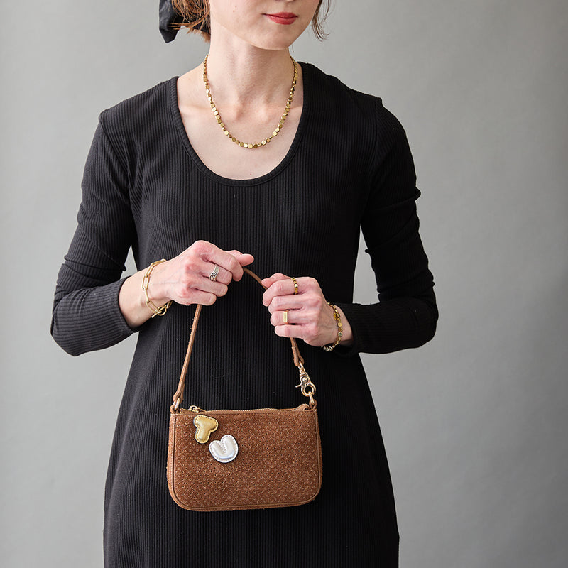 ◆CORRECT限定◆HASHIBAMI【Ha-2506-823 スエードパンチング ポーチポシェット】ブラウン