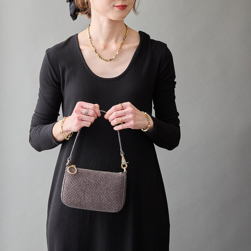 ◆CORRECT限定◆HASHIBAMI【Ha-2506-823 スエードパンチング ポーチポシェット】ミッドグレー