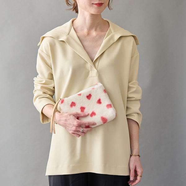 ◆CORRECT限定◆HASHIBAMI【Ha-2506-801 柄ムートン ポーチ】ホワイト