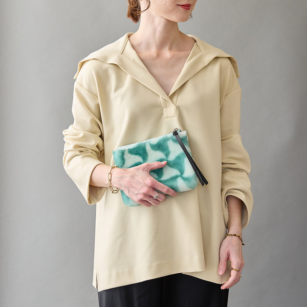 ◆CORRECT限定◆HASHIBAMI【Ha-2506-801 柄ムートン ポーチ】グリーン