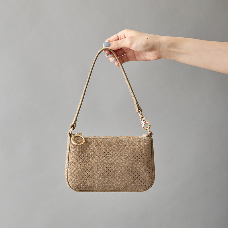 ◆CORRECT限定◆HASHIBAMI【Ha-2506-823 スエードパンチング ポーチポシェット】グレーベージュ