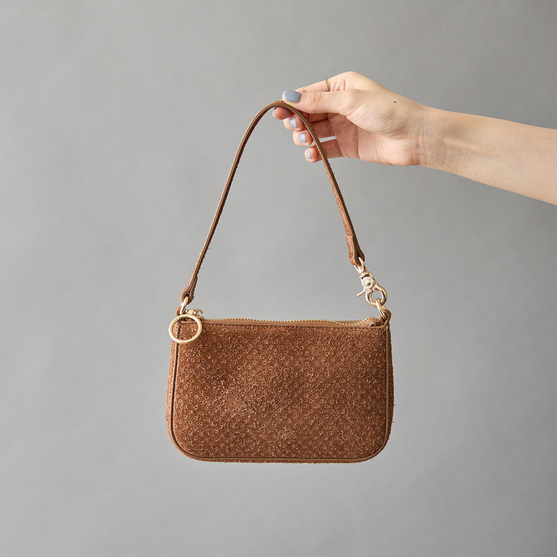 ◆CORRECT限定◆HASHIBAMI【Ha-2506-823 スエードパンチング ポーチポシェット】ブラウン