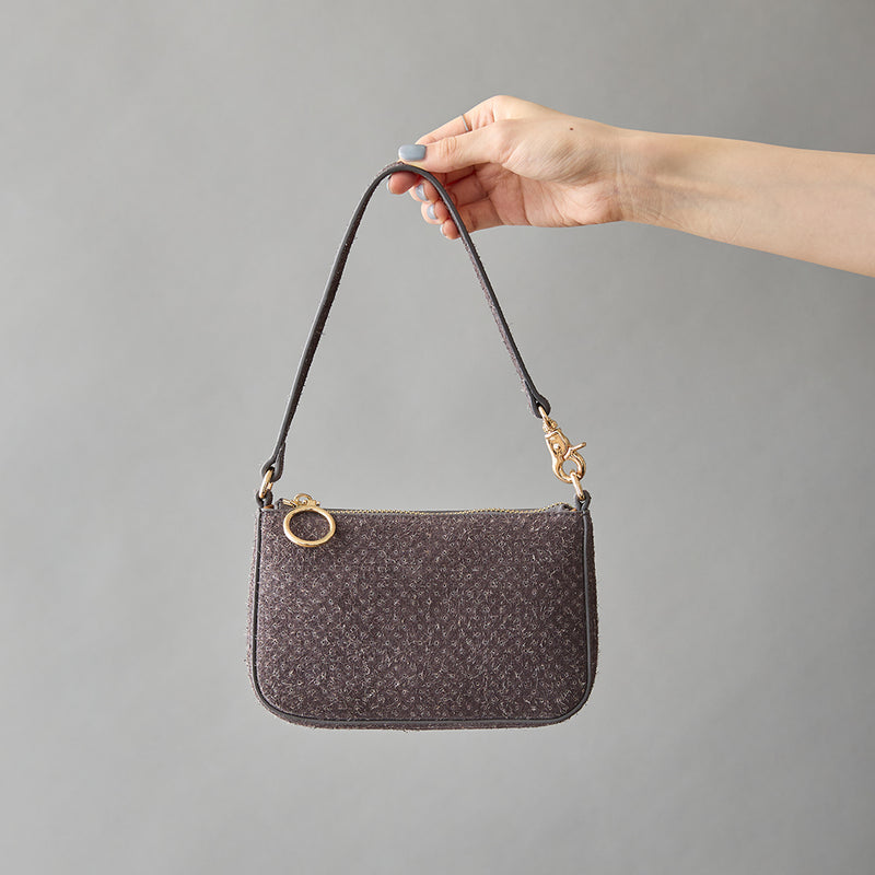 ◆CORRECT限定◆HASHIBAMI【Ha-2506-823 スエードパンチング ポーチポシェット】ミッドグレー