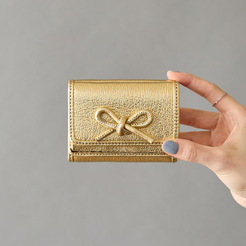 HASHIBAMI 【Ha-2410-326 レザーリボン ミニウォレット】ゴールド