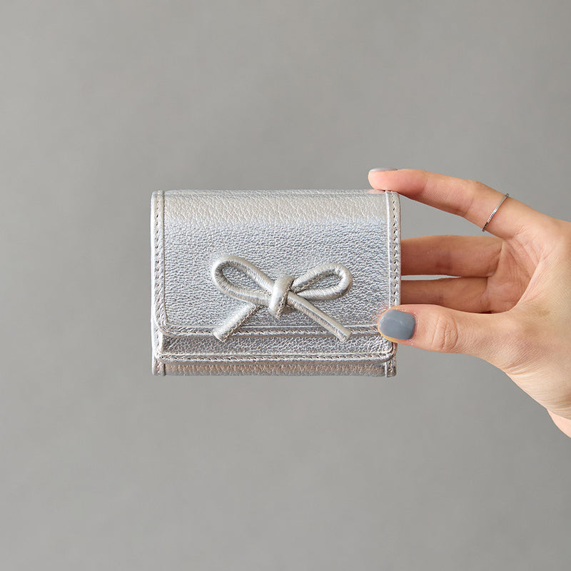 HASHIBAMI 【Ha-2410-326 レザーリボン ミニウォレット】シルバー