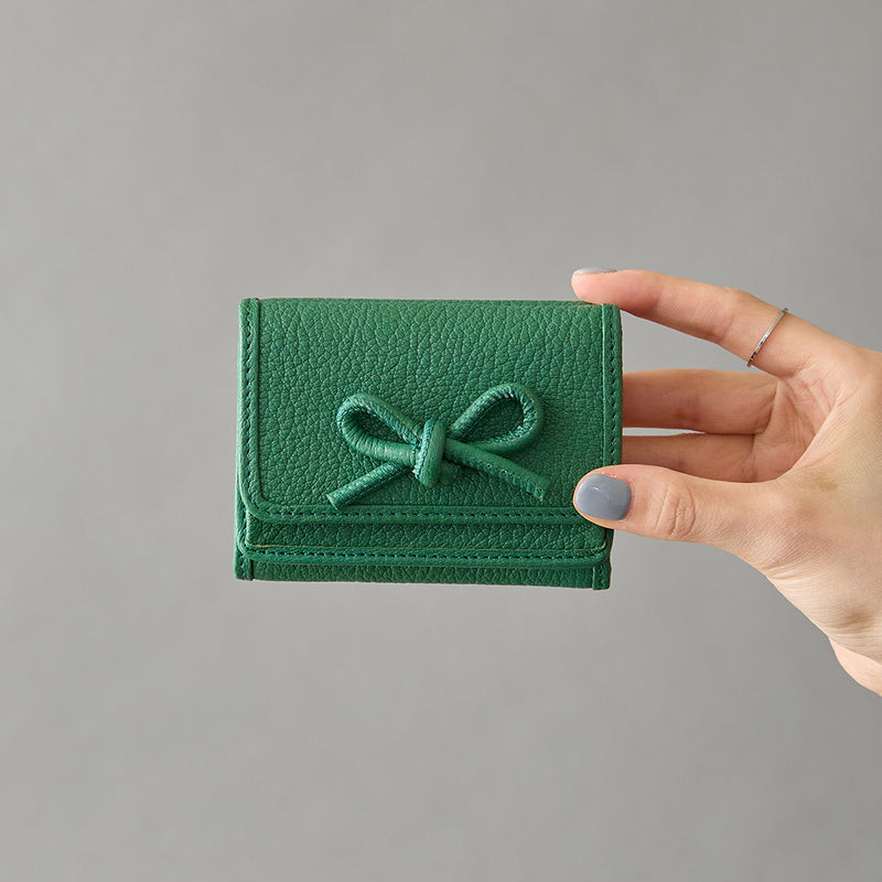 HASHIBAMI 【Ha-2410-326 レザーリボン ミニウォレット】ボトルグリーン