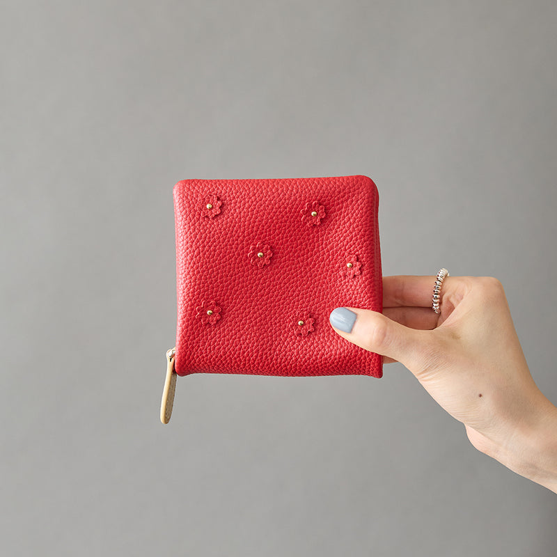 HASHIBAMI【Ha-2407-502 スモールフラワー ハーフウォレット】レッド