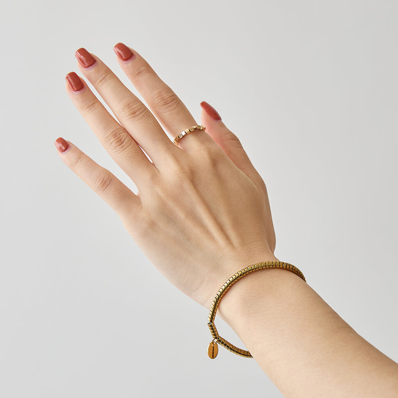 HASHIBAMI 【HB2102217 HASHIBAMI 天然石 ゴールド ブレスレット ※スネーク風】 ゴールド