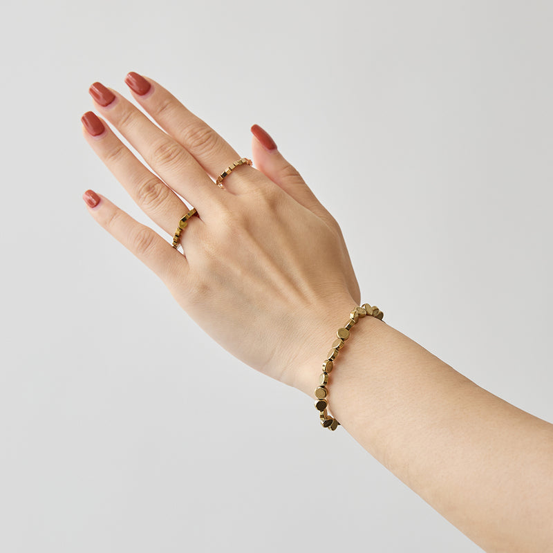 HASHIBAMI 【HB2102277 HASHIBAMI 天然石 ブレスレット ※平丸型6mm】 ゴールド