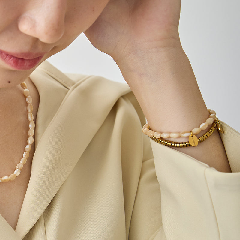 HASHIBAMI 【HB2102217 HASHIBAMI 天然石 ゴールド ブレスレット ※スネーク風】 ゴールド