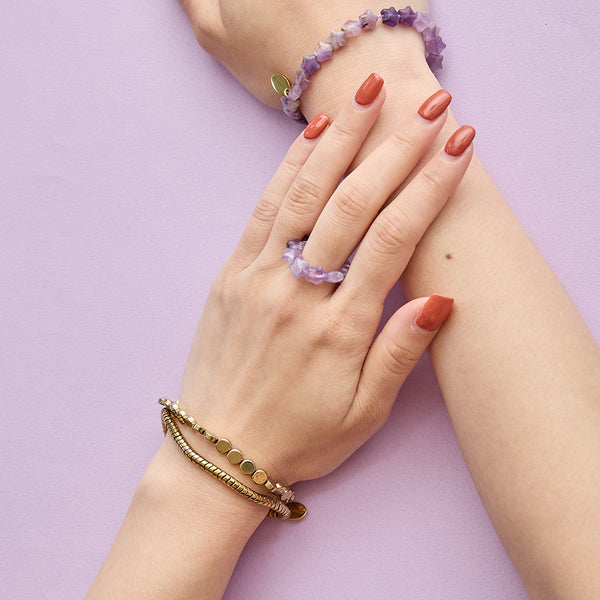 HASHIBAMI 【HB2102277 HASHIBAMI 天然石 ブレスレット ※平丸型6mm】 ゴールド