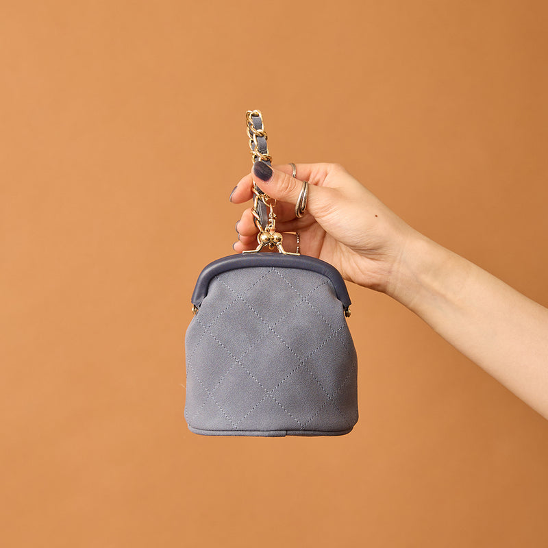 ◆CORRECT限定◆HASHIBAMI【Ha-2502-300 スエードキルティング 口金丸底ポーチ】ライトネイビー