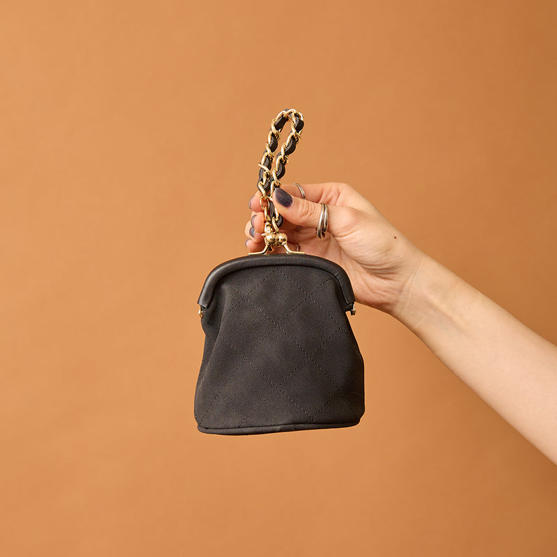 ◆CORRECT限定◆HASHIBAMI【Ha-2502-300 スエードキルティング 口金丸底ポーチ】ブラック