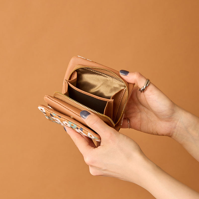 ◆CORRECT限定◆HASHIBAMI【Ha-2502-207 フラワープリント ハーフウォレット】チャイ