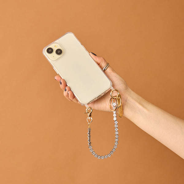 《予約販売》HASHIBAMI【Ha-2502-101 ヘマタイト フラワー8mm スマホハンドストラップ】シルバー