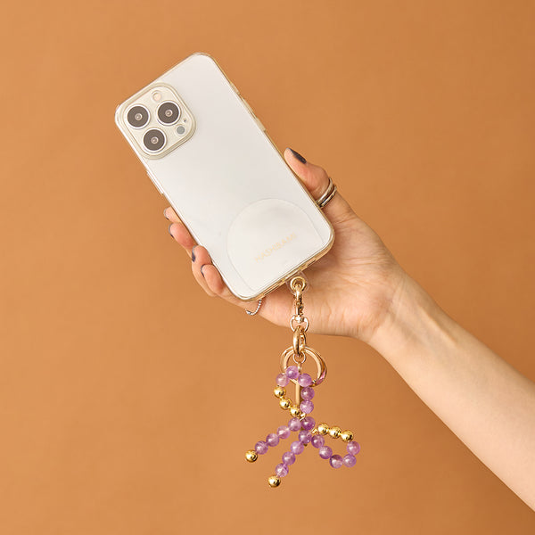 《予約販売》HASHIBAMI【Ha-2502-400 リボン天然石 スマホハンドストラップ】アメジスト