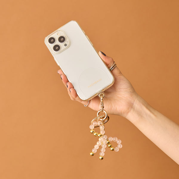 《予約販売》HASHIBAMI【Ha-2502-400 リボン天然石 スマホハンドストラップ】ローズクォーツ
