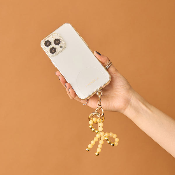 《予約販売》HASHIBAMI【Ha-2502-400 リボン天然石 スマホハンドストラップ】イエロークォーツ