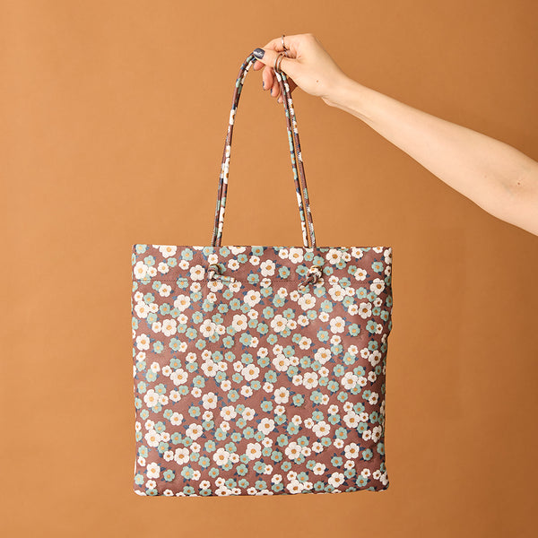 ◆CORRECT限定◆HASHIBAMI【Ha-2502-302 フラワープリント トートボックスバッグ】ダークブラウン