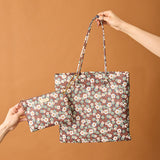 ◆CORRECT限定◆HASHIBAMI【Ha-2502-302 フラワープリント トートボックスバッグ】ダークブラウン