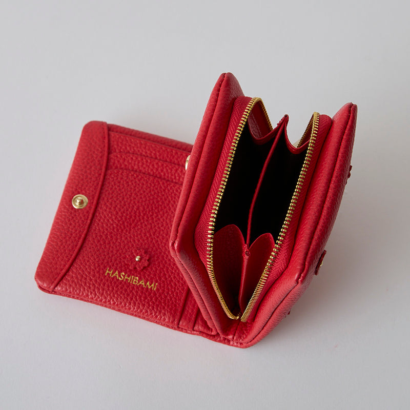 HASHIBAMI【Ha-2407-502 スモールフラワー ハーフウォレット】レッド