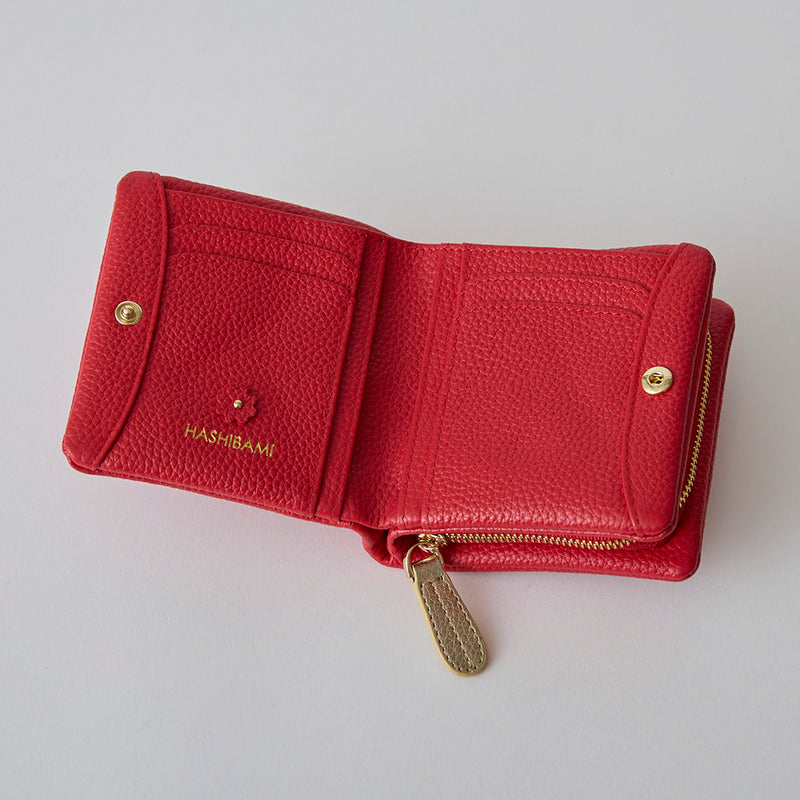HASHIBAMI【Ha-2407-502 スモールフラワー ハーフウォレット】レッド