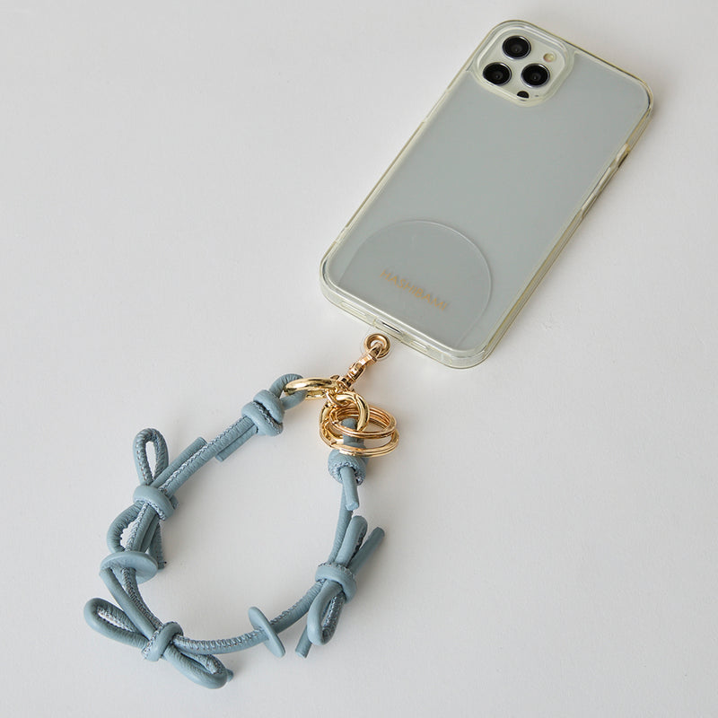 HASHIBAMI 【Ha-2410-324 レザーリボン スマホハンドストラップ】ペールブルー