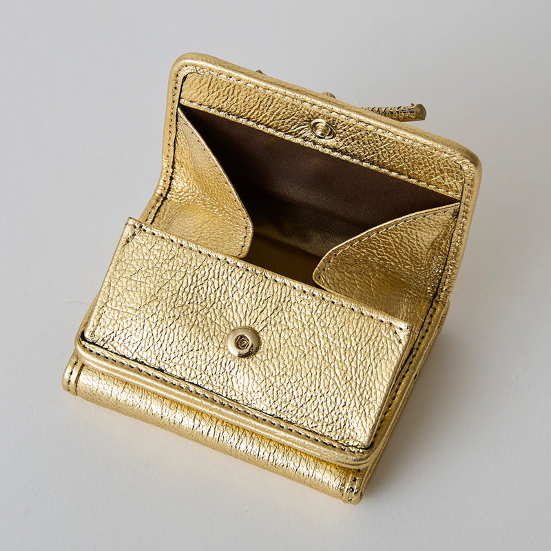 HASHIBAMI 【Ha-2410-326 レザーリボン ミニウォレット】ゴールド