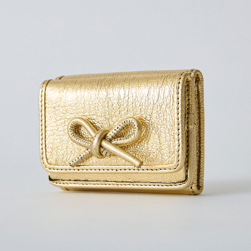 HASHIBAMI 【Ha-2410-326 レザーリボン ミニウォレット】ゴールド