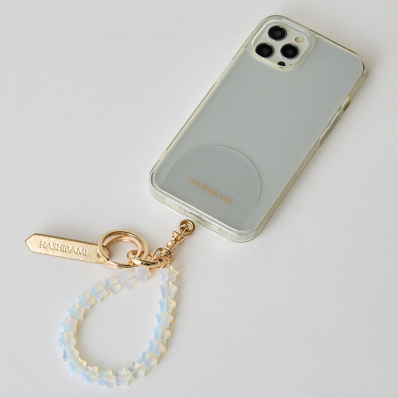 HASHIBAMI【Ha-2500-100 天然石 スター スマホハンドストラップ】オパール（ガラス）