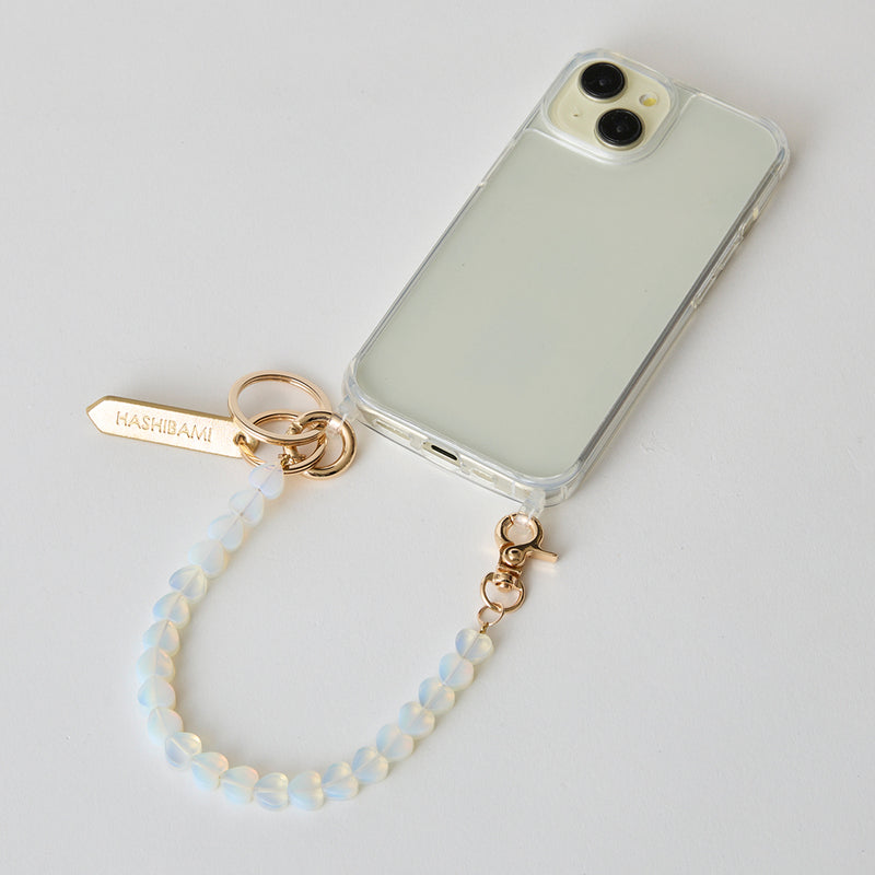 HASHIBAMI【Ha-2500-200 天然石 ハート スマホハンドストラップ】オパール（ガラス）