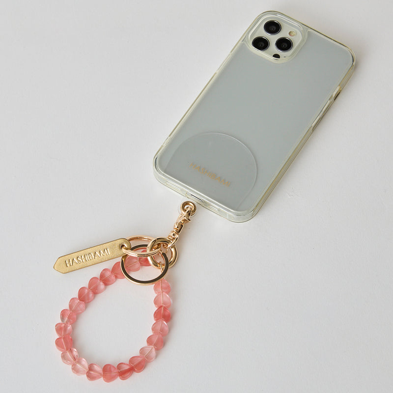 HASHIBAMI【Ha-2500-200 天然石 ハート スマホハンドストラップ】レッドウォーターメロン（ガラス）