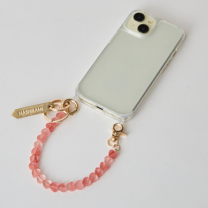 HASHIBAMI【Ha-2500-200 天然石 ハート スマホハンドストラップ】レッドウォーターメロン（ガラス）