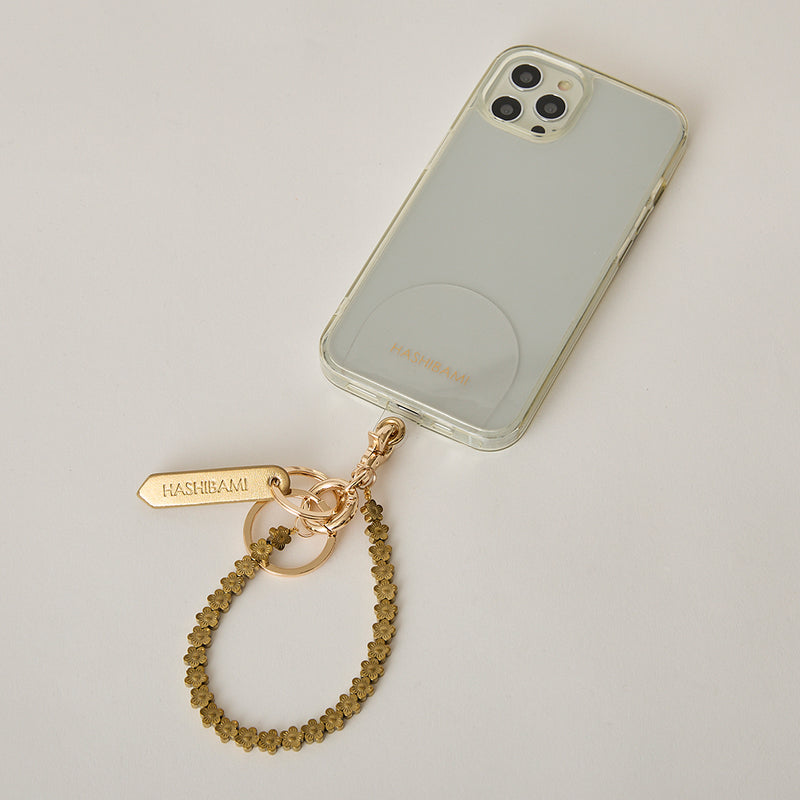 《予約販売》HASHIBAMI【Ha-2502-101 ヘマタイト フラワー8mm スマホハンドストラップ】ゴールド