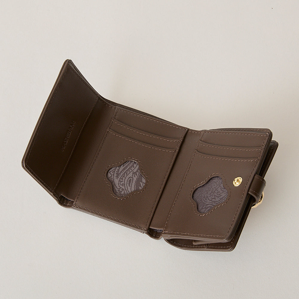 【5月末まで限定値下げ】chiiiibag マイクロウォレット　ダークブラウン HASHIBAMI【Ha-2502-202 フラワーバックルミニウォレット】ダーク