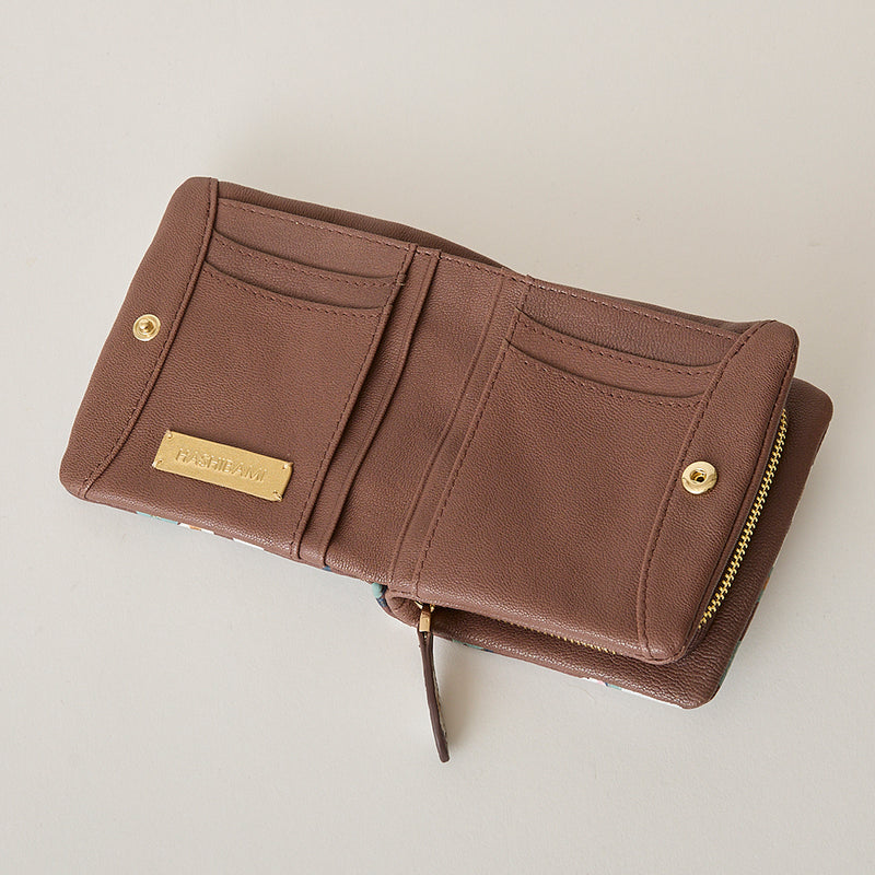 ◆CORRECT限定◆HASHIBAMI【Ha-2502-207 フラワープリント ハーフウォレット】ダークブラウン