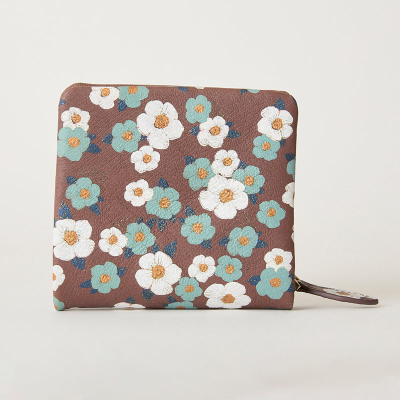 ◆CORRECT限定◆HASHIBAMI【Ha-2502-207 フラワープリント ハーフウォレット】ダークブラウン