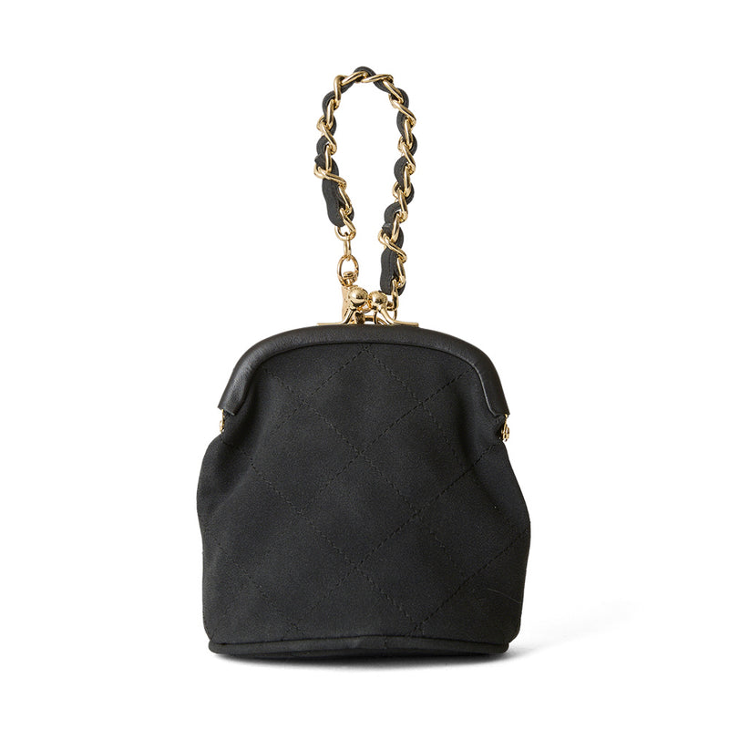 ◆CORRECT限定◆HASHIBAMI【Ha-2502-300 スエードキルティング 口金丸底ポーチ】ブラック