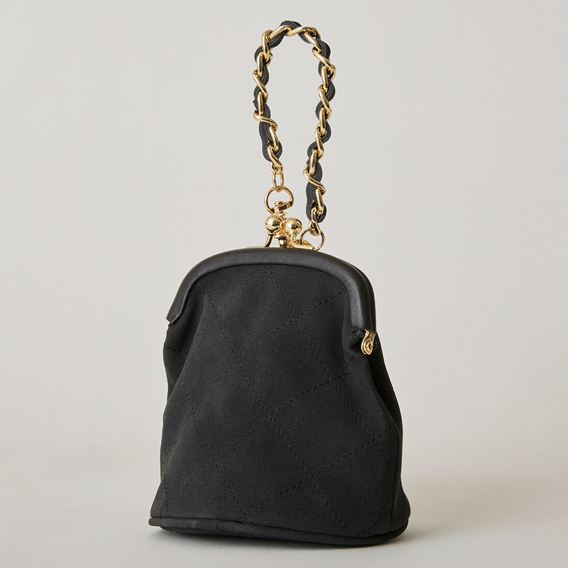 ◆CORRECT限定◆HASHIBAMI【Ha-2502-300 スエードキルティング 口金丸底ポーチ】ブラック