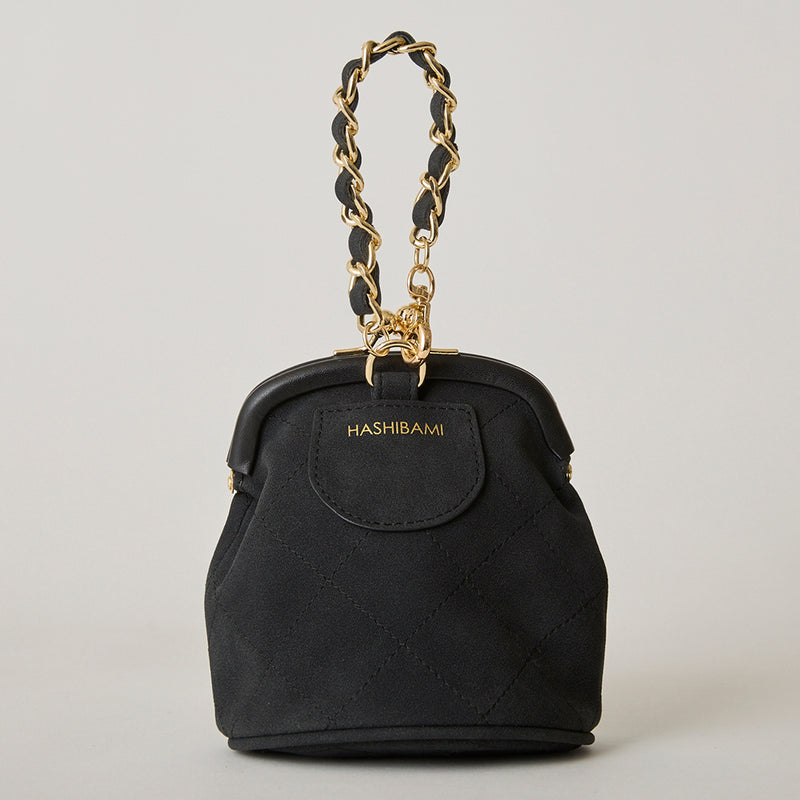 ◆CORRECT限定◆HASHIBAMI【Ha-2502-300 スエードキルティング 口金丸底ポーチ】ブラック