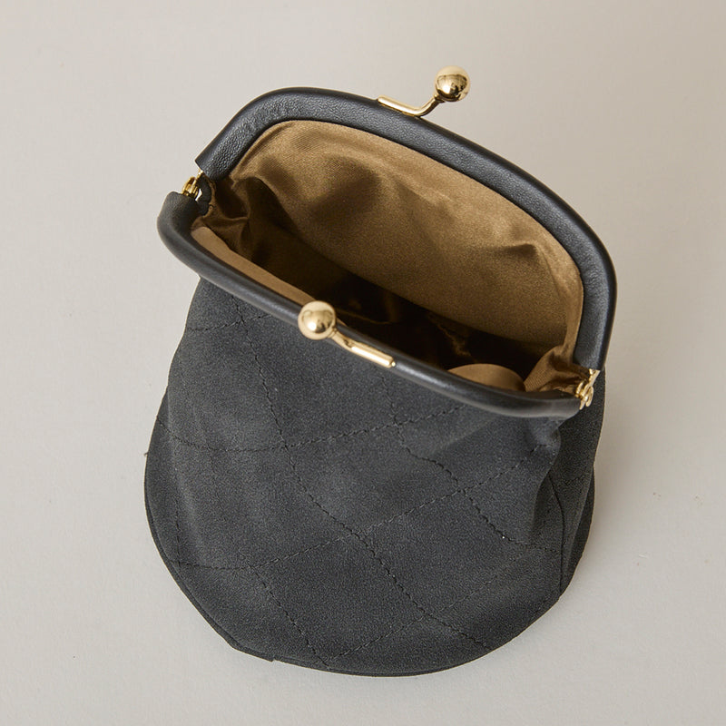 ◆CORRECT限定◆HASHIBAMI【Ha-2502-300 スエードキルティング 口金丸底ポーチ】ブラック