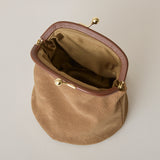 ◆CORRECT限定◆HASHIBAMI【Ha-2502-300 スエードキルティング 口金丸底ポーチ】チャイ