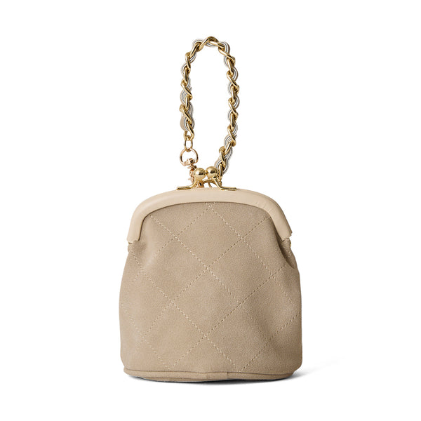 ◆CORRECT限定◆HASHIBAMI【Ha-2502-300 スエードキルティング 口金丸底ポーチ】エクリュ