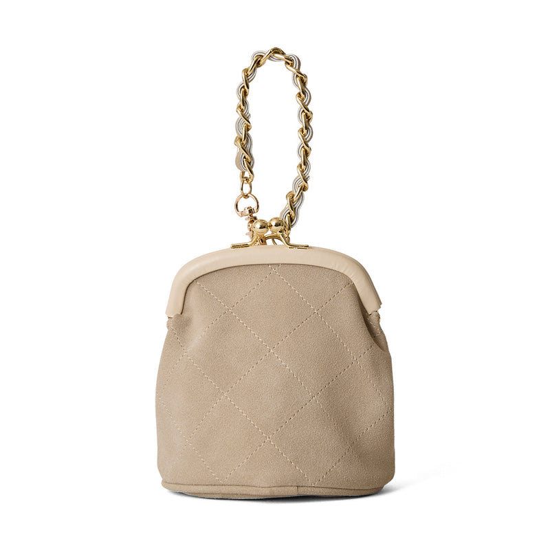 ◆CORRECT限定◆HASHIBAMI【Ha-2502-300 スエードキルティング 口金丸底ポーチ】エクリュ