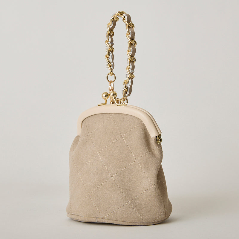 ◆CORRECT限定◆HASHIBAMI【Ha-2502-300 スエードキルティング 口金丸底ポーチ】エクリュ