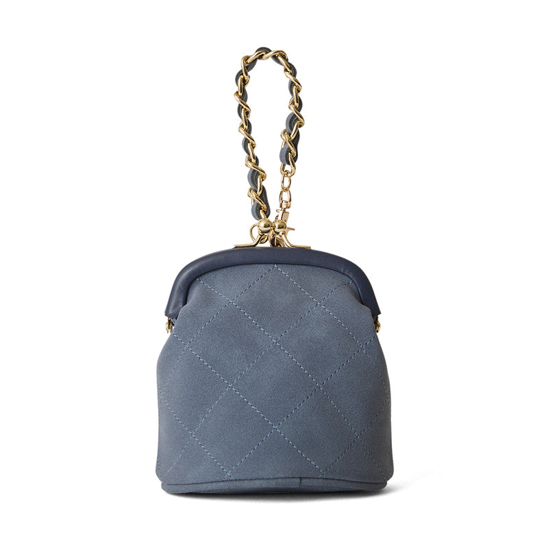 ◆CORRECT限定◆HASHIBAMI【Ha-2502-300 スエードキルティング 口金丸底ポーチ】ライトネイビー